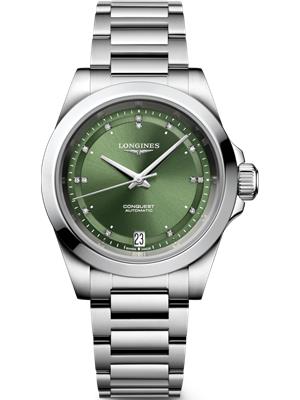 Longines Conquest L3.430.4.07.6 Green Diamond Watch 34mm